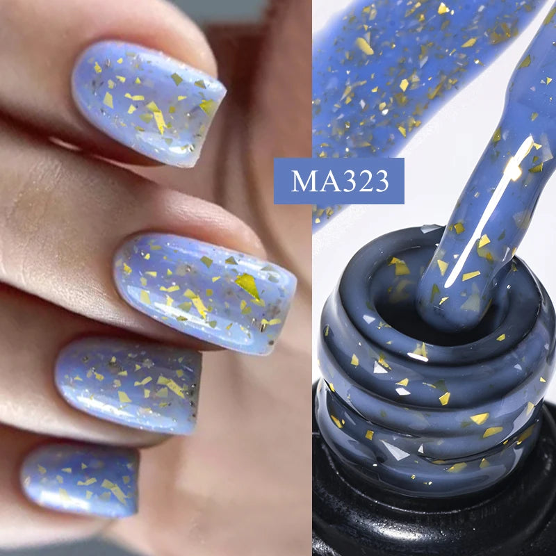 7ml Gold Foils Glitter Rubber Base Gel Nail Polish