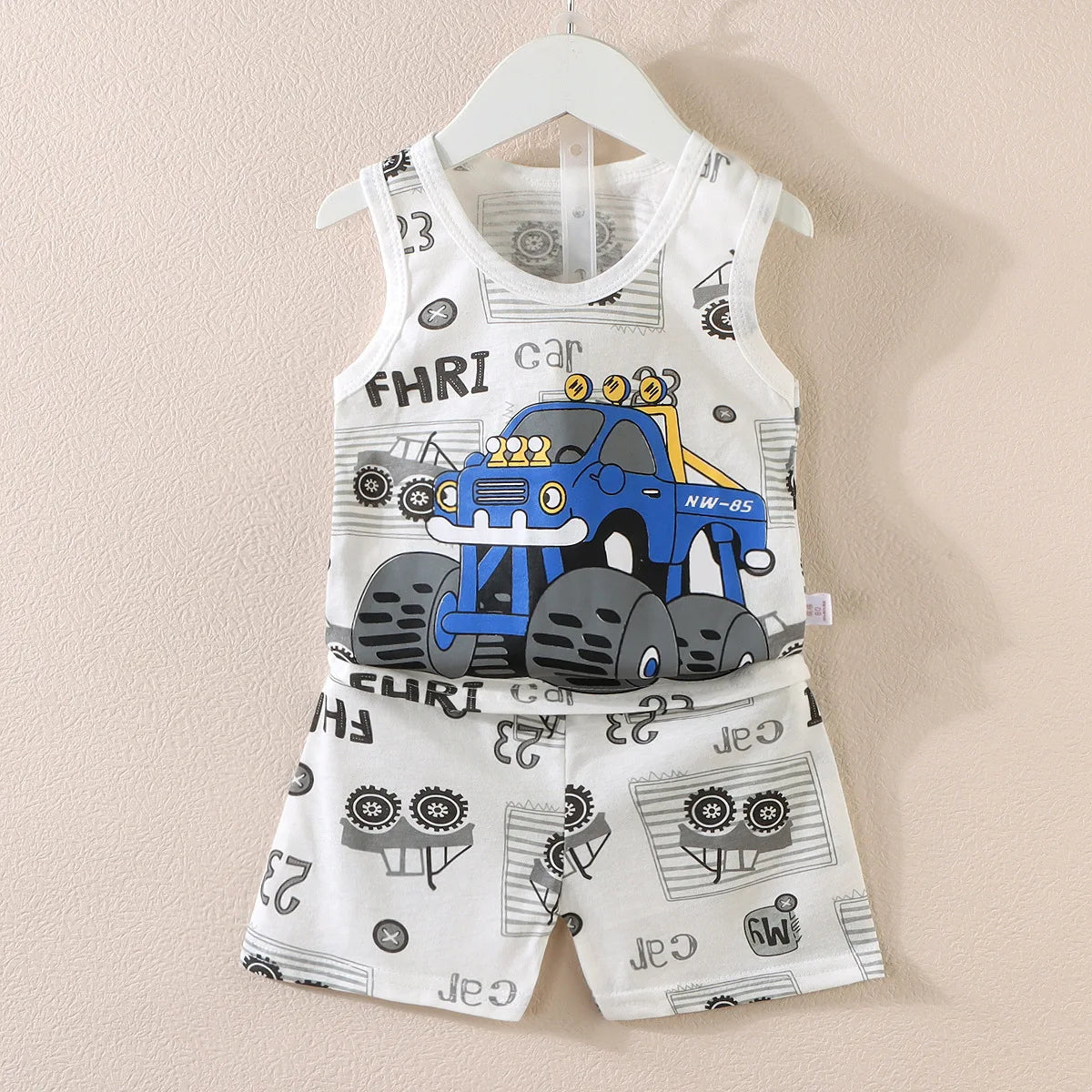 Cartoon Thin Style Sleeveless Baby Pajamas Set