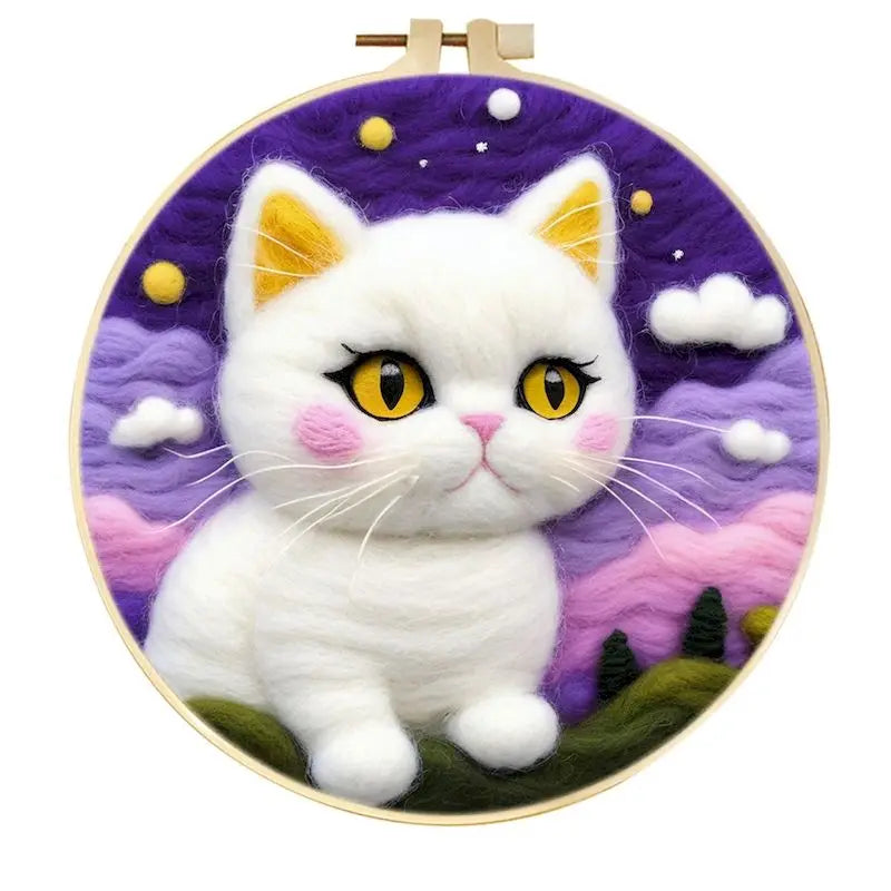 CHENISTORY Diy Poke Wool Felt Animals Cat Wool Needle Felt Set