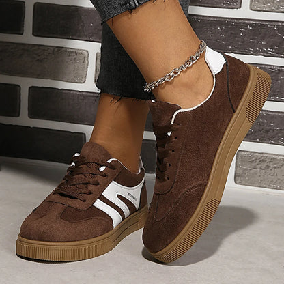 Faux Suede Brown Platform Non Slip Flat Heels Casual Walking Sneakers