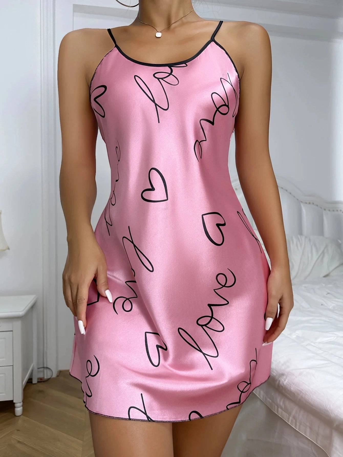 Heart Round Neck Spaghetti Pyjama