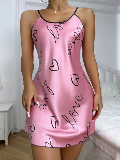 Heart Round Neck Spaghetti Pyjama