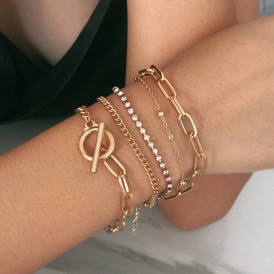 4pcs Punk Curb Cuban Chain Bracelets Set