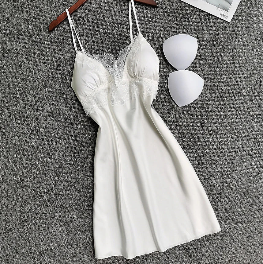 White 5PCS  Satin Sleepwear