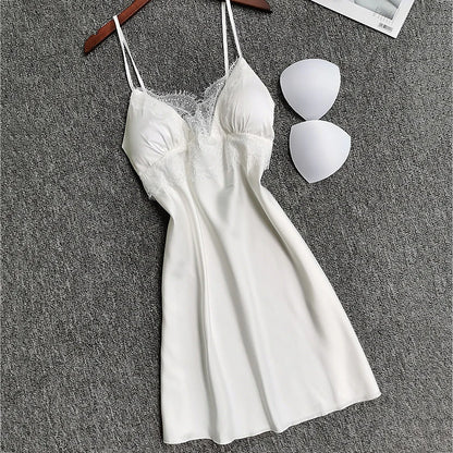 White 5PCS  Satin Sleepwear