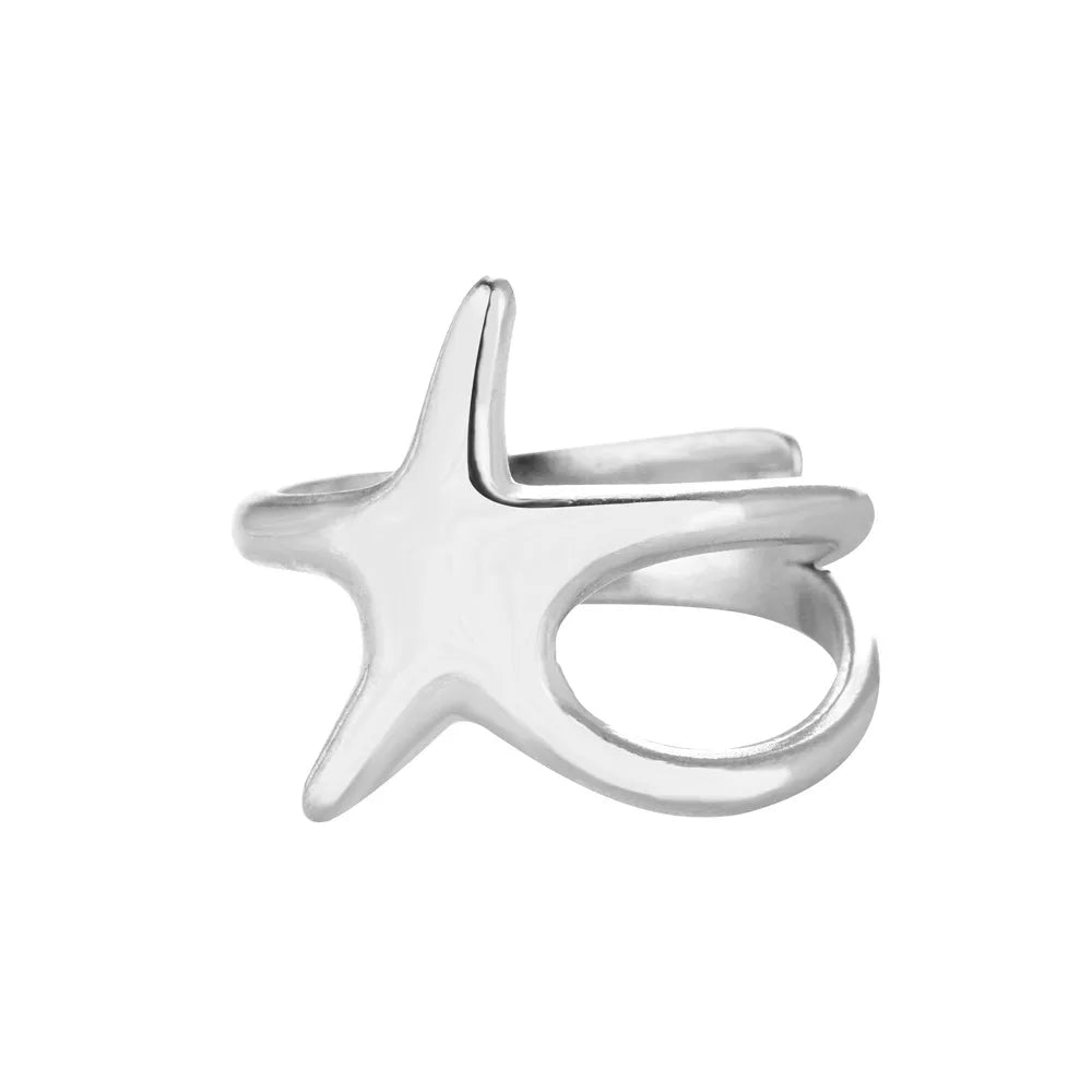 Stainless Steel Starfish Open Rings Gold Geometric Adjustable Ring