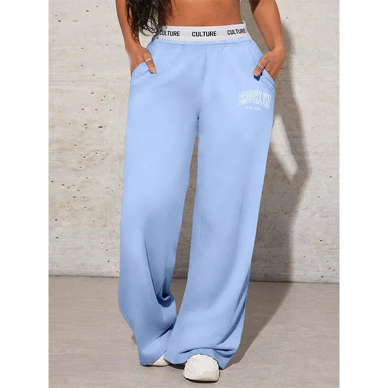 Letter Printed Casual Loose Wide Leg Pants