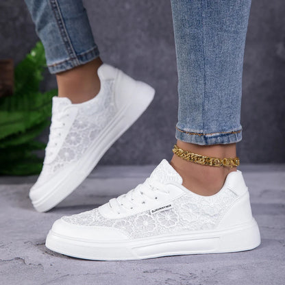 Vulcanized White Lightweight Athletic Skateboard Sneakers