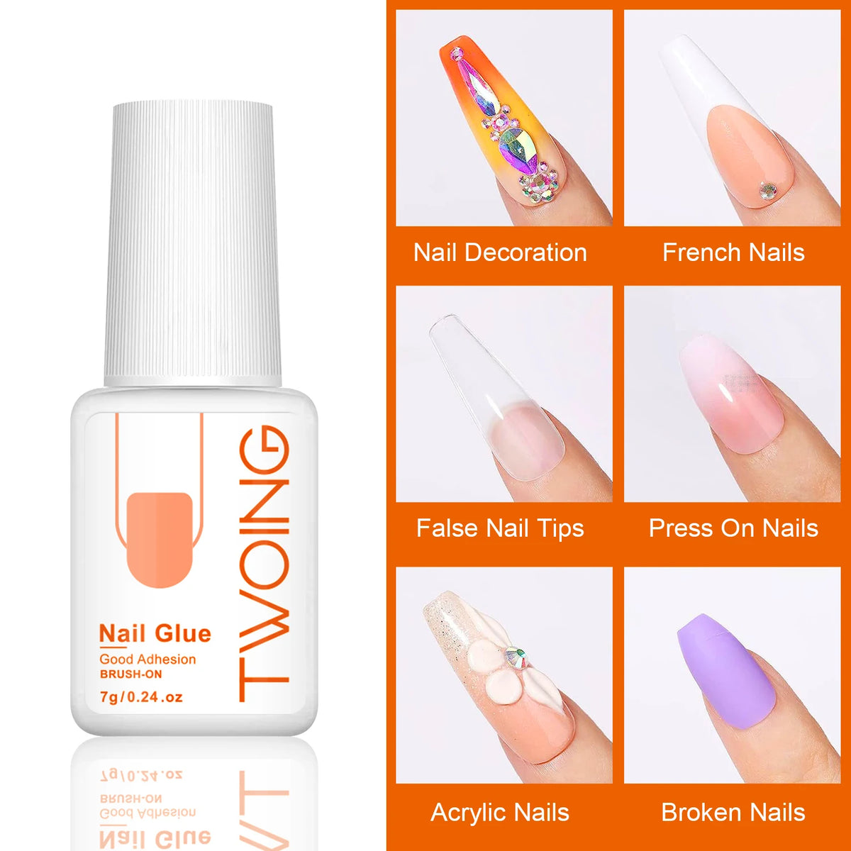 7g Super Strong Nail Glue For False Nail Tips, Acrylic Nails Press On Nails,Fake Nails Art Decoration Lasting Adhesion