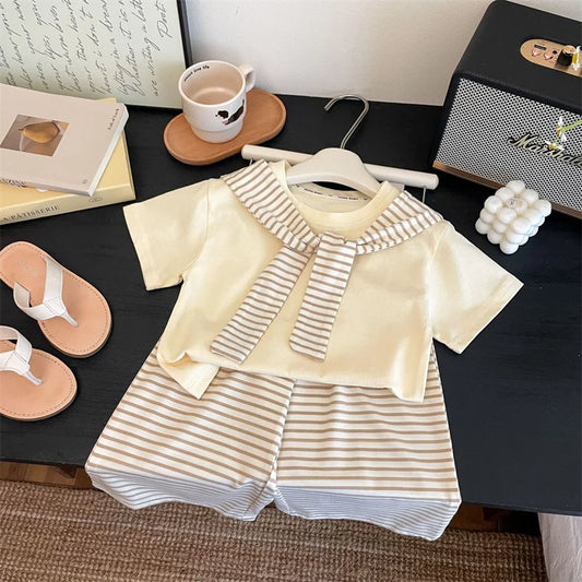 Girls Stripes Casual Clothes Sets 1-12Y