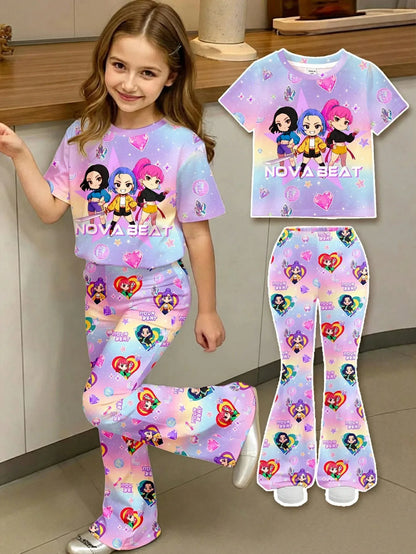 Rainbow Gradient K-Pop Idol Full Print Set Pink