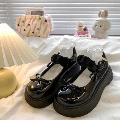 Elegant Bow Princess Glossy Velcro Girls' Casual Shoes