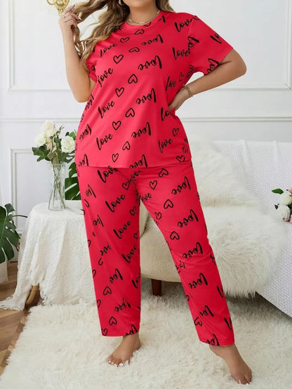 Plus size Spring Long Sleeve Tops Shorts Pajamas Set Sleepwear
