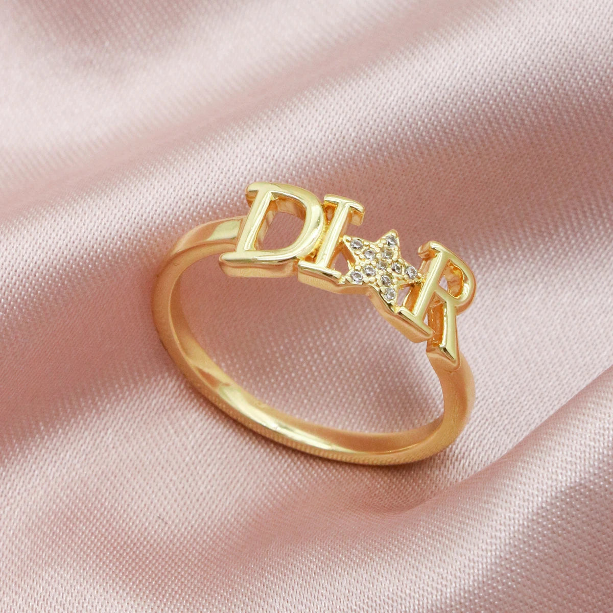 Zircon Letter D Stainless Steel Star Ring
