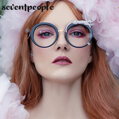 Oversized Round Crystal Leopard Sun Glasses