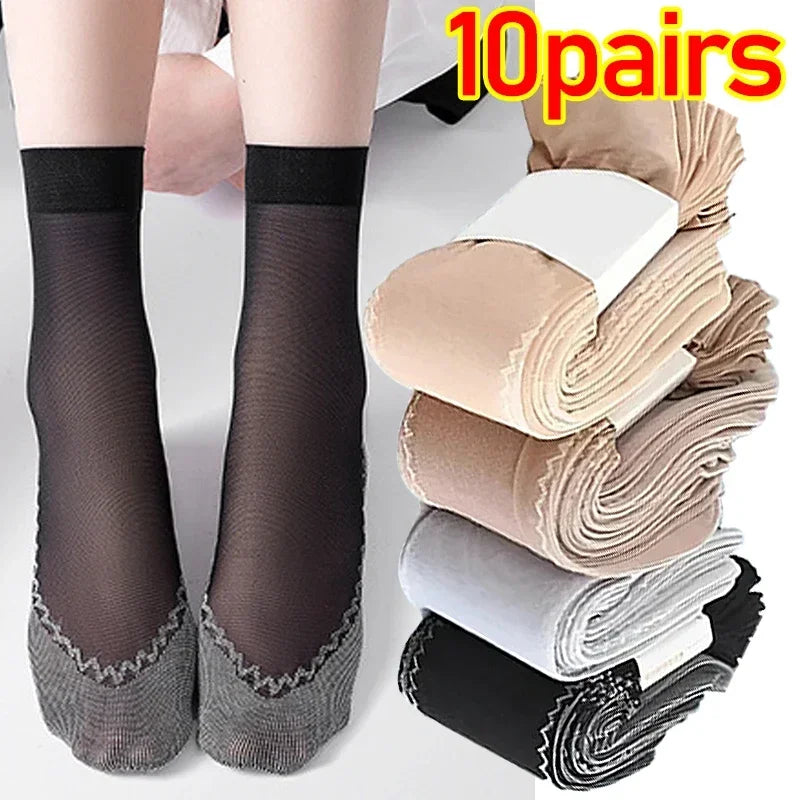 1/5/10pairs Lace Ultrathin Silk Socks