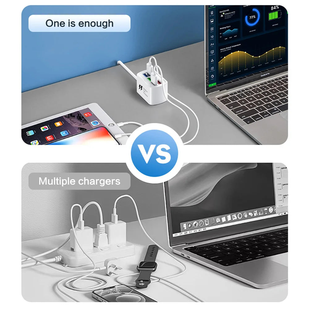 6 in 1 USB Fast Charger Power Strip 1m Cord Desktop Charging