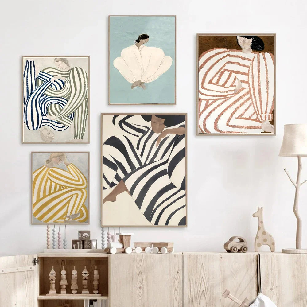 Abstract Line Geometry Curve Girl Posters Modern Classic Vintage Poster