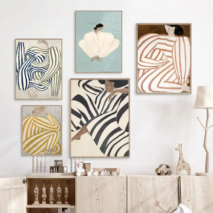 Abstract Line Geometry Curve Girl Posters Modern Classic Vintage Poster
