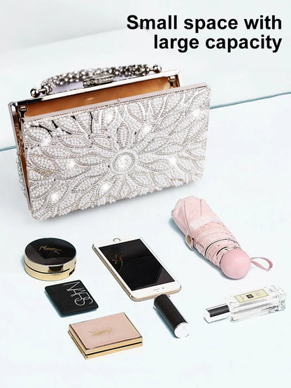 Flower Rhinestones Bead Decoration Clutch Bags