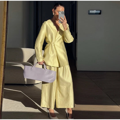 Long Sleeve Jacket High Waist Straight Trousers Casual Chic Sets