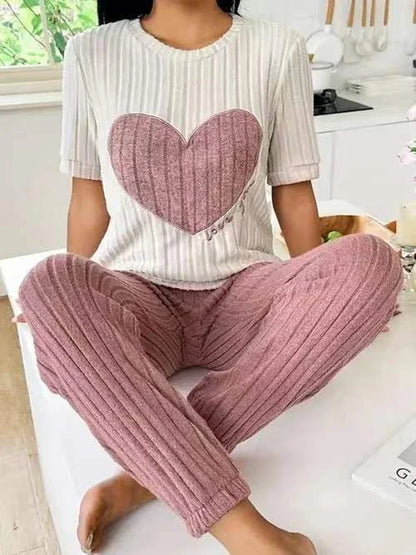 Heart pattern short sleeve shirt pyjamas