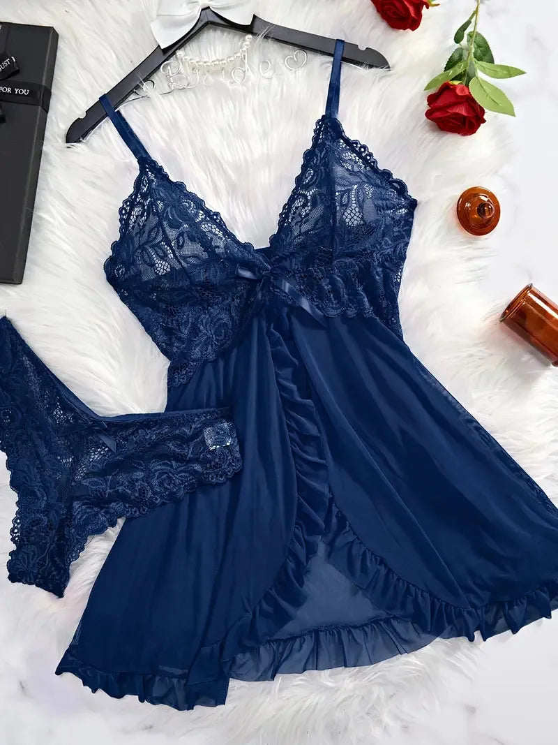 Sexy V-neck Bra Open Sleep Skirt Lingerie