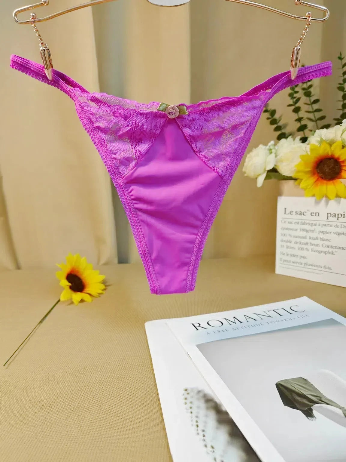 Sexy Low - Waist Thong Floral Embellishments Underwear