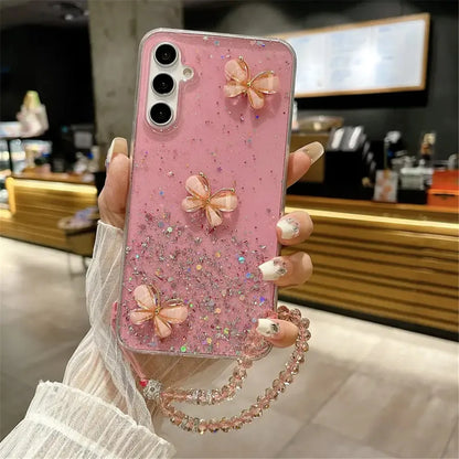 Crystal Bracelet 3D Butterfly Glitter Case For Samsung Cover