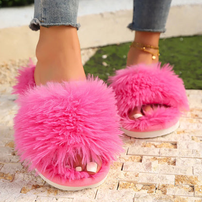 Cross Band Fur Fluffy Slipper
