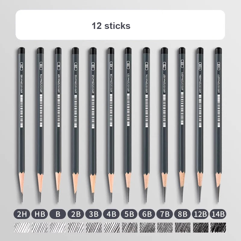 2H HB B 2B 3B 4B 5B 6B 7B 8B 12B 14B Sketch Drawing Graphite Charcoal Pencils Set