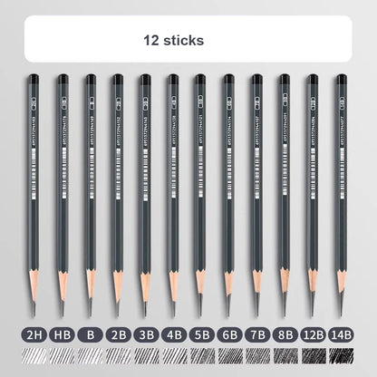 2H HB B 2B 3B 4B 5B 6B 7B 8B 12B 14B Sketch Drawing Graphite Charcoal Pencils Set