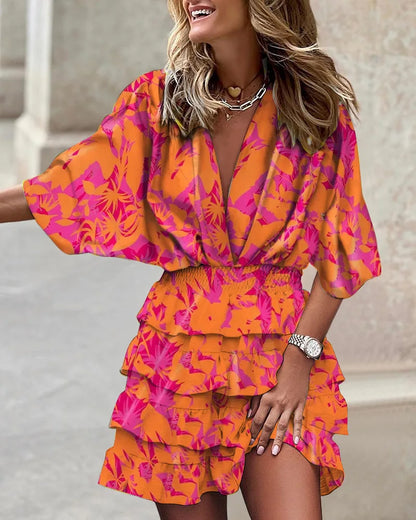 Batwing Sleeve Mini Casual Ruffle Dress