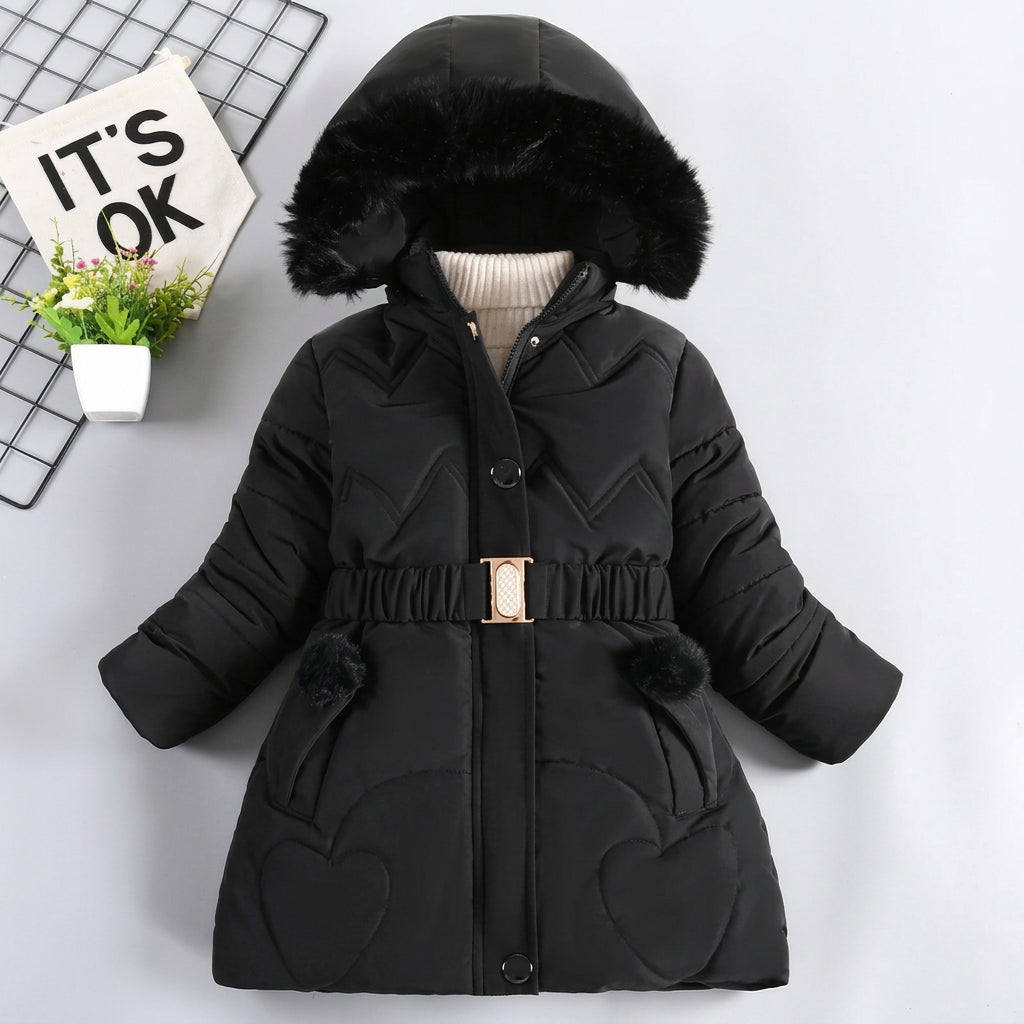 4 5 6 8 10 Years Winter Keep Warm Thicken Hooded Zipper Fur Collar Jacket