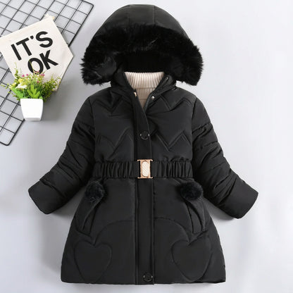 4 5 6 8 10 Years Winter Keep Warm Thicken Hooded Zipper Fur Collar Jacket