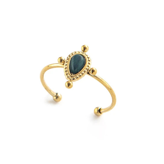 Creative Gold Plated Stainless Steel Simple Geometric Round Natural Stone Ring