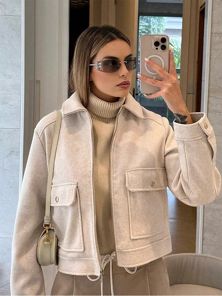 Zipper Winter Long Sleeve Pocket Outerwear Elegant Jacket Coat