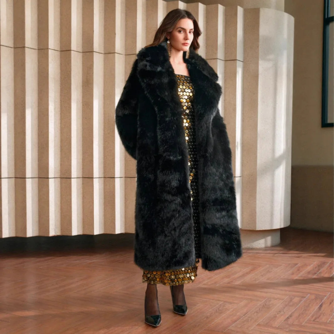 Winter Eco Faux Fur Gradient Fluffy Long Artificial Fur Coat