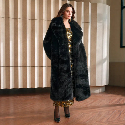 Winter Eco Faux Fur Gradient Fluffy Long Artificial Fur Coat