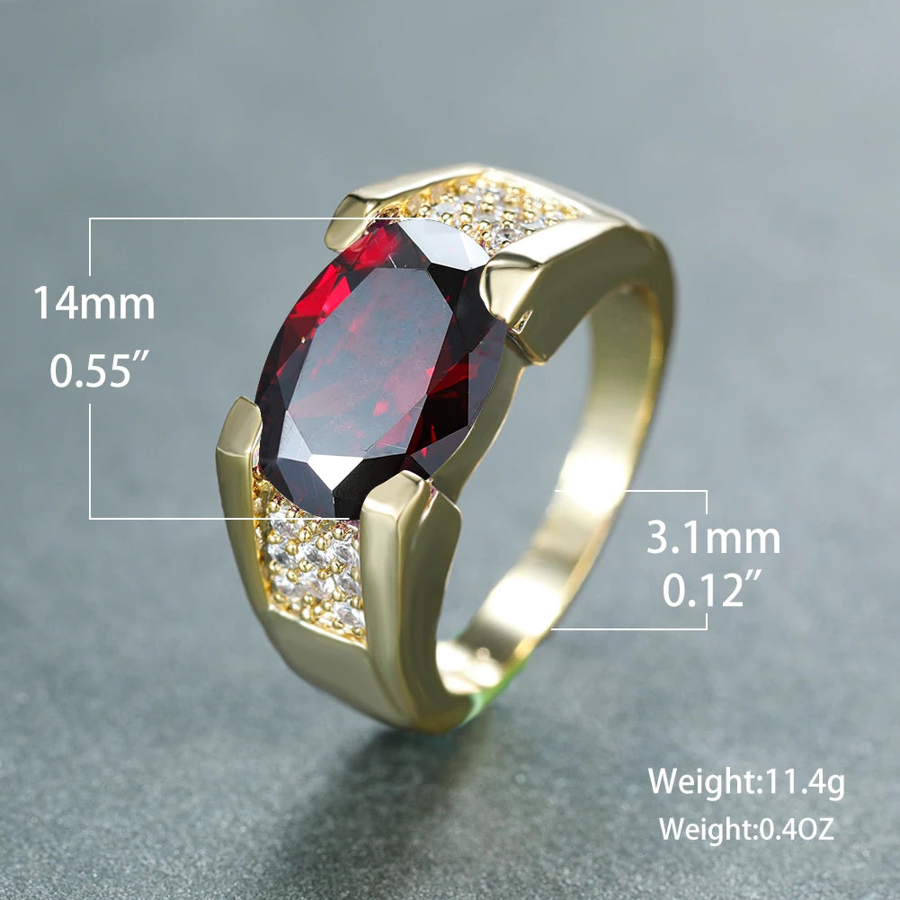 Unisex Oval Red Stone Gold Luxury Zircon Ring