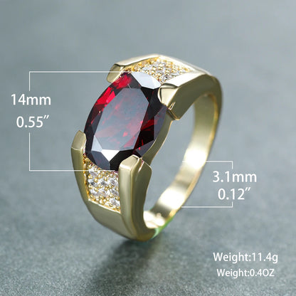 Unisex Oval Red Stone Gold Luxury Zircon Ring