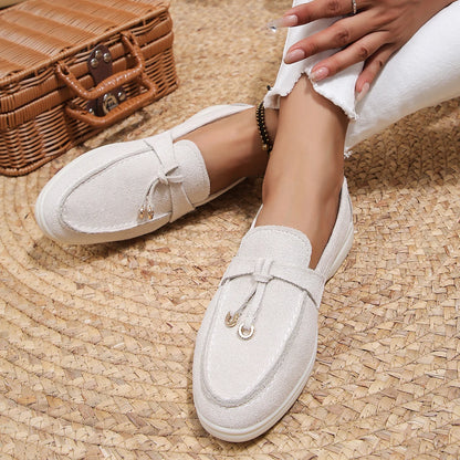 Lefu  Soft Leather Retro Lazy Flat Bottom Shoes