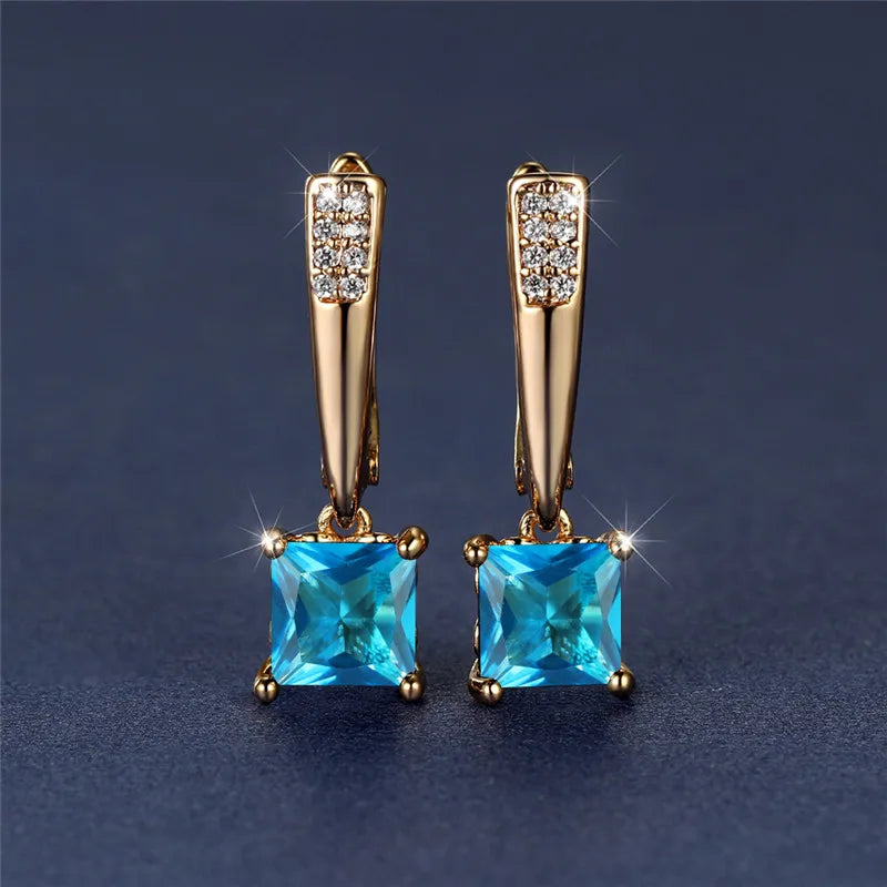 Geometric Crystal Antique Black Zircon Square Stone Earrings