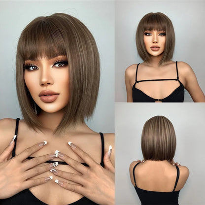 Straight Short Highlights Blonde Hair Wig