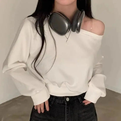 Korean Style Retro Long Sleeve T Shirt Solid Color Casual Sweatshirts