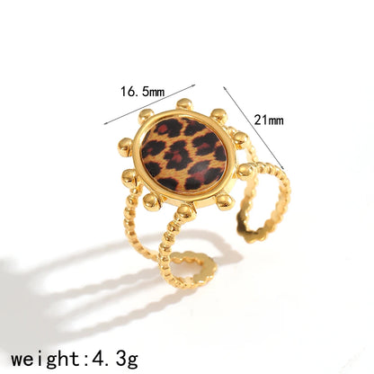 Stainless Steel Retro Geometric Leopard Pattern Adjustable 18K Gold Rings