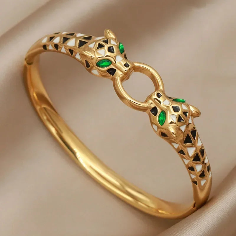Stainless Steel Metal Crystal Leopard Bangles bracelets