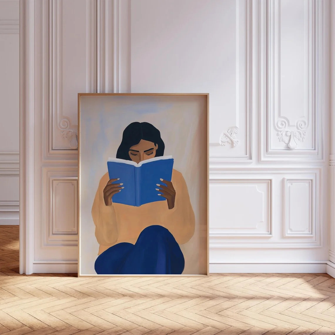 ملصق فني لامرأة تقرأ، لوحة جدارية أنثوية مريحة بنمط كتاب