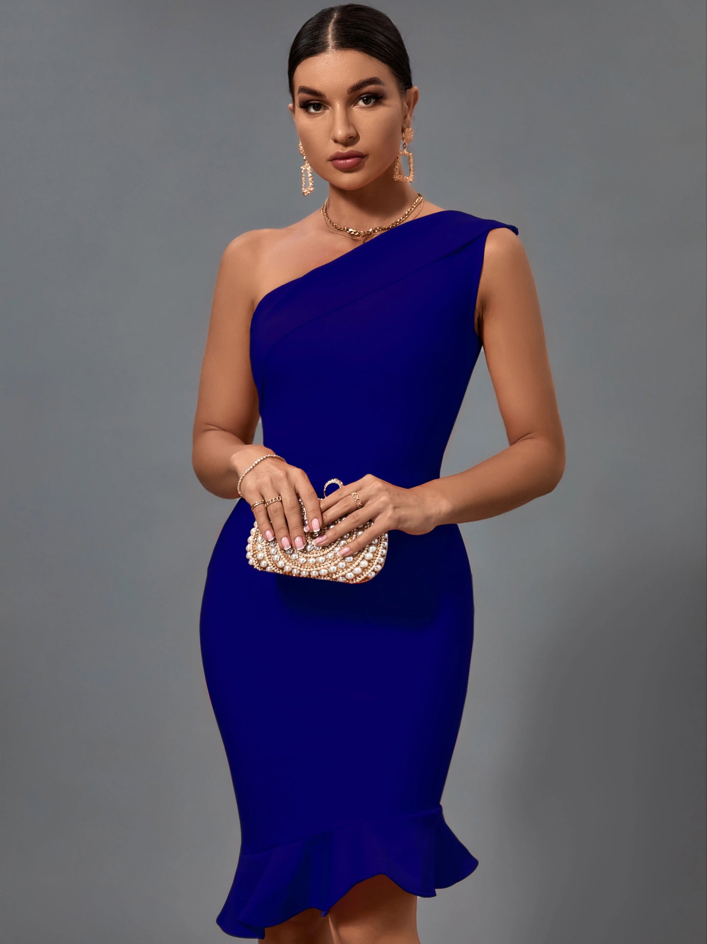 Mermaid Midi Bandage Bodycon Elegant Sexy One Shoulder Dress
