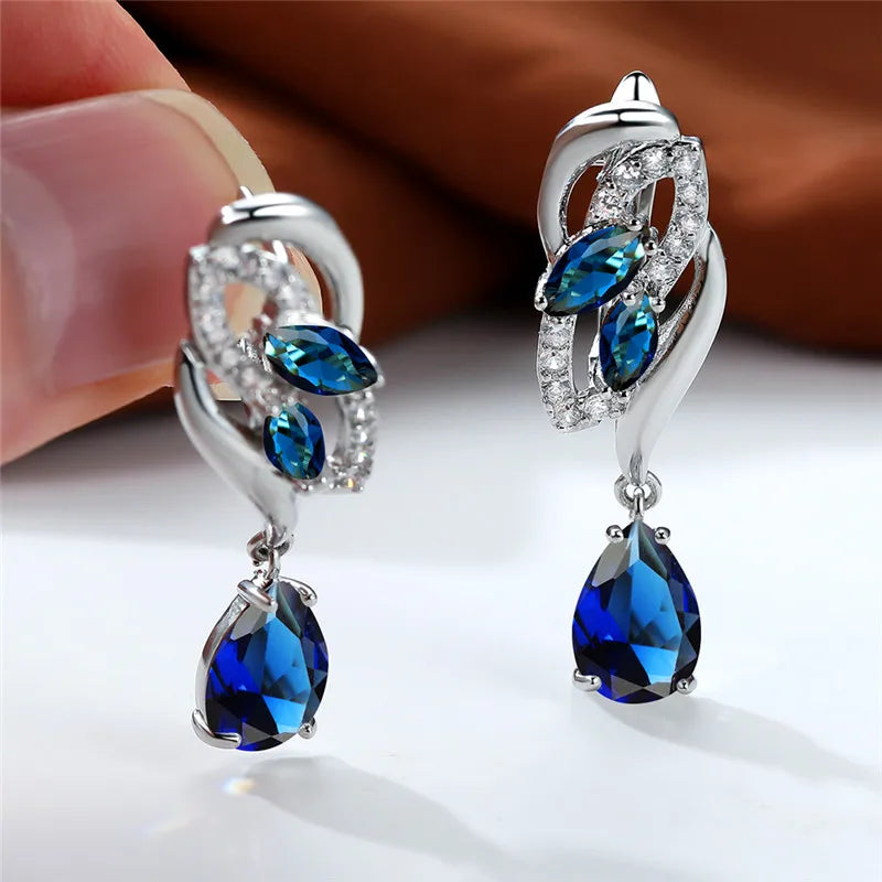 Blue Rainbow Stone Crystal Zircon Earrings